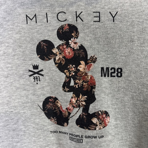 Disney Neff Mickey Mouse Gray Hoodie Brown Floral Print XXL - Picture 4 of 8